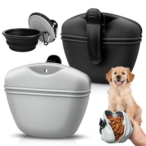 GZqiancang 4-Teiliges Set Silikon Futterbeutel Hundetraining,Tragbare mit Clip Leckerlibeutel für Hunde,Leckerlitasche für Hunde für Hundetraininng(Schwarz und Grau) von GZqiancang