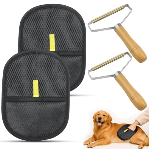 GZqiancang 4-Teiliges Set Tierhaarentferner Handschuh und Tierhaarentferner,Wiederverwendbar Fell Magnet Handschuh für Katzen und Hunde Sie Tierhaare von Kleidung, Möbeln von GZqiancang