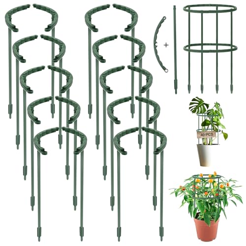 GZqiancang 40 Stück Pflanzenstütze, Kunststoff Pflanzenhalter, Halbrunde Staudenhalter für Topfpflanzen, Tomaten, Gemüse, Rose, Pfingstrose(24 × 14.5cm) von GZqiancang