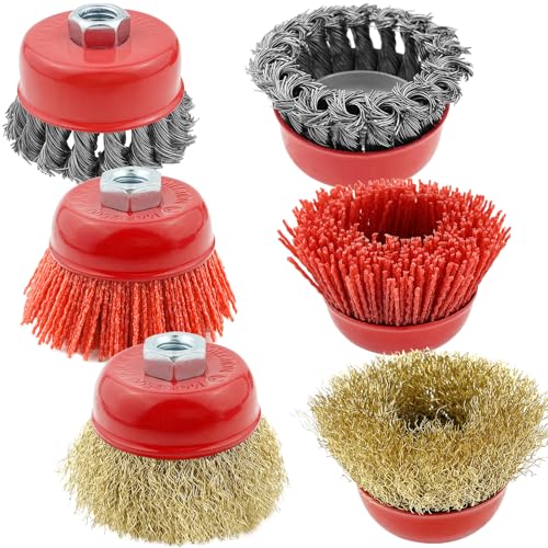 GZqiancang 6 Stück Topfbürste Winkelschleifer, 75mm Topfbürste Winkelschleifer Set für Entfernen Rosts Metallpolierreinigung(Nylon/Metall/Stahldraht ) von GZqiancang