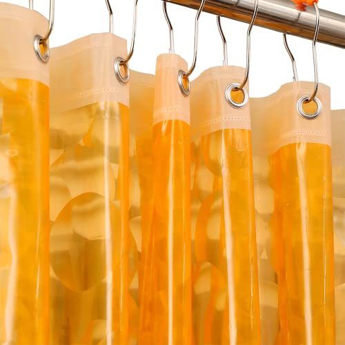 Ga-Geetopia EVA 3D Orange Wasserwürfel Kunststoff Duschvorhang Liner – Premium Leicht 182,9 x 182,9 cm Badezimmer Dusche Showroom Vorhang Liner mit rostfreien Metallösen und beschwertem Magnet von Ga-Geetopia