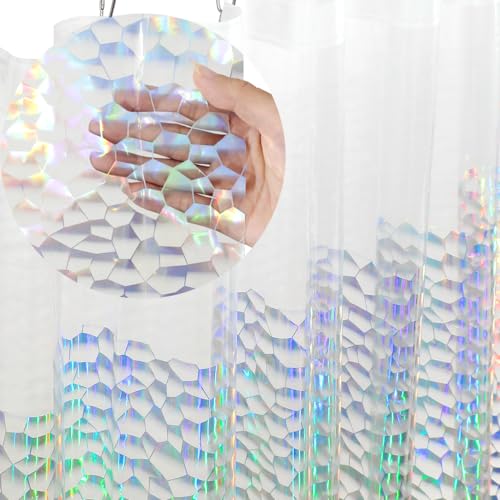 Ga-Geetopia Holografischer extra langer 3D-EVA-Duschvorhang, Wasserwürfel, 183 x 203 cm, hochwertiger transparenter Kunststoff, Badezimmer-Duschvorhang mit rostfreien Metallösen Ga-Geetopia Holografischer extra langer 3D-EVA-Duschvorhang, Wasserwürfel, 183 x 203 cm, hochwertiger transparenter Kunststoff, Badezimmer-Duschvorhang mit rostfreien Metallösen von Ga-Geetopia