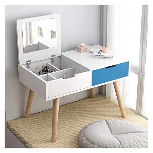 2-in-1-Schminktisch mit Klappspiegel, Schminktisch, Mini-Schreibtisch mit Schubladen (Farbe: Natur-b, Größe: 60 x 30 x 42 cm) (Natur a) (Weißblau a) von GaRcan