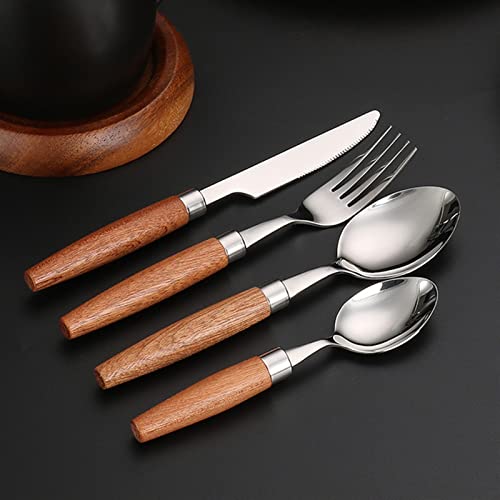 Besteck-Sets, 24-teilig, Besteck-Set mit natürlichem Holzgriff, Geschirr-Set, 18/10 Edelstahl, Messer, Gabel, Löffel, Geschirr, Besteck-Sets, Tropfen-Edelstahl von GaRcan