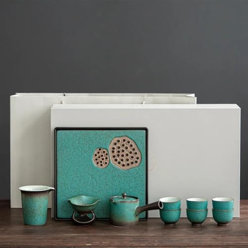 Teekannen-Set Keramik Tee Set Tablett Geschenk Box Haushalt Licht Luxus Japanischen Stil Ofen Drehen Grün Teekanne Tee Tasse Kung Fu Tee Set Weihnachts Teekanne Und Tasse Set (Color : A) von GaRcan