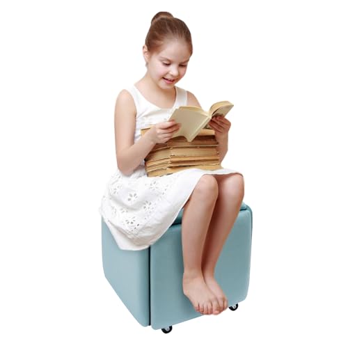 5-in-1-Sitzwürfel-Fußhocker 46*46*48cm 75kg 5-in-1-Sofahocker with 4 Universalräder, Gute Raumausnutzung Stapelbare Sofa Stuhl Hocker Kombination für Wohnzimmer, Schlafzimmer, Büros (Blau) von Gaabungky