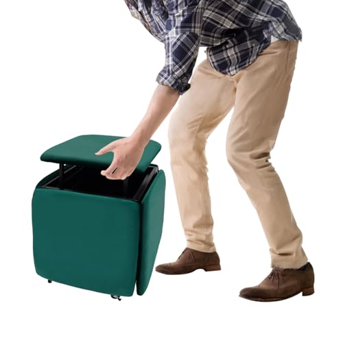 5-in-1-Sitzwürfel-Fußhocker 46*46*48cm 75kg 5-in-1-Sofahocker with 4 Universalräder, Gute Raumausnutzung Stapelbare Sofa Stuhl Hocker Kombination für Wohnzimmer, Schlafzimmer, Büros (Grün) von Gaabungky