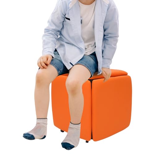 5-in-1-Sitzwürfel-Fußhocker 46*46*48cm 75kg 5-in-1-Sofahocker with 4 Universalräder, Gute Raumausnutzung Stapelbare Sofa Stuhl Hocker Kombination für Wohnzimmer, Schlafzimmer, Büros (Orange-rot) von Gaabungky