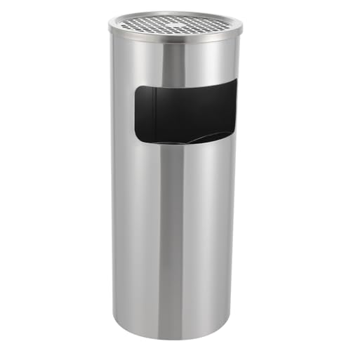 Abfallbehälter 15L Multifunktional Standaschenbecher Großes Fassungsvermögen Leistungsstarke Funktion Abnehmbar Outdoor Mülleimer Standascher für Höfe, Terrassen, Gärten, Büros, Flure (Silber) von Gaabungky
