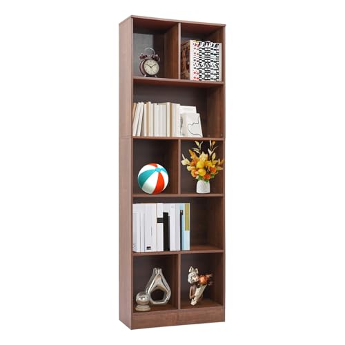 Gaabungky Regal mit 5 Ebenen 60 * 24 * 180cm 30KG Platzsparend Bücherregal Aufbewahrungsregal Praktischer Ordnungshelfer Standregal Bücherregale für Wohnzimmern, Badezimmern, Büros (Wildeiche) von Gaabungky