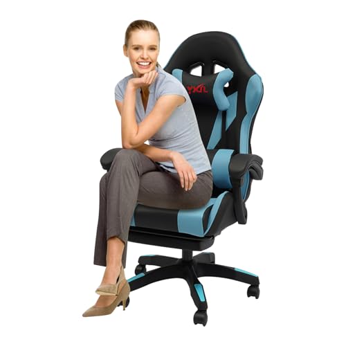 Gaming Stuhl 59 * 122cm Einstellbare Sitzhöhe Ergonomischer Computerstuhl mit Bluetooth-Lautsprechern und Lendenkissen, Einziehbare Fußstütze Einstellbarer Drehstuhl für Bürostuhl, Computerstuhl ﻿ von Gaabungky