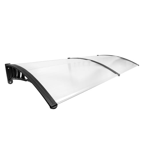 Vordach Haustür Überdachung 90 * 150CM/200 * 90 * 24CM Hohe Stabilität Temperaturbereich -30〜200°C Pultvordach Vordach UV-Blockierungsrate 95% Pultdach Transparent für Eingänge (Transparenz, 200cm) von Gaabungky