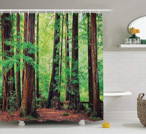 Gaakvrr Duschvorhang, grüner Wald, Rotholz, Baum, Naturlandschaft, wasserdicht, Badezimmervorhang-Set mit 12 Haken (180 x 180 cm) von Gaakvrr