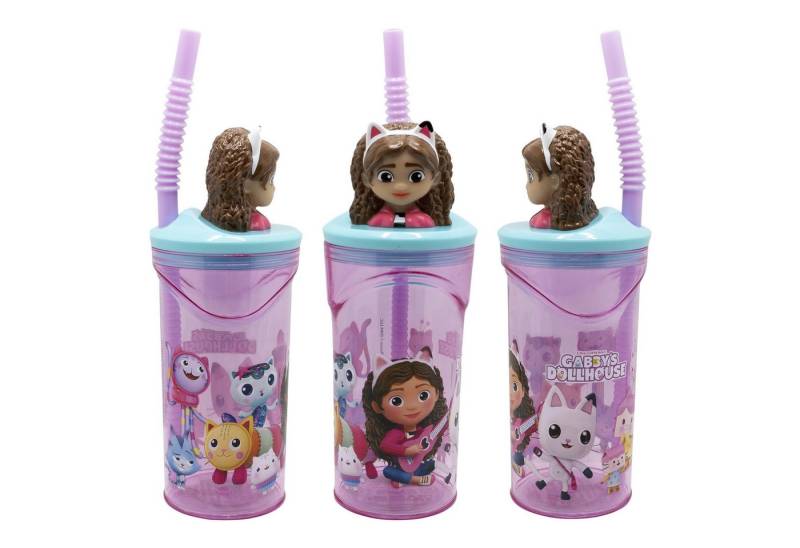 Gabby's Dollhouse Becher Gabbys Dollhouse 3D Kinder Mädchen Trinkbecher mit Halm 360 ml von Gabby's Dollhouse