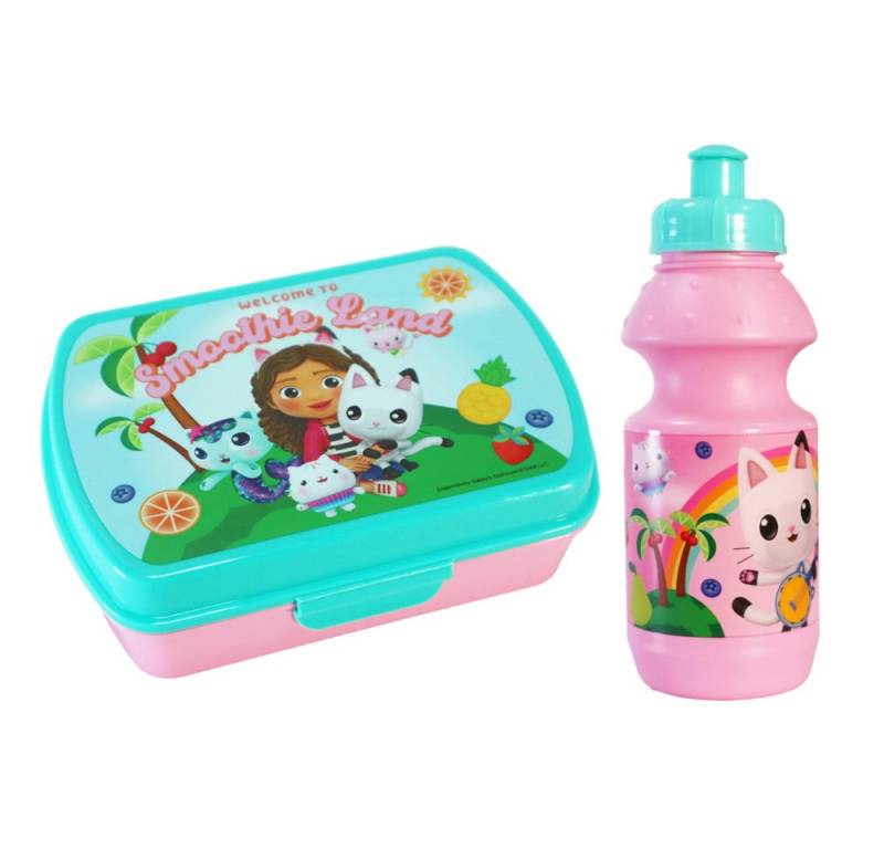 Gabby's Dollhouse Lunchbox Gabbys Dollhouse Kinder Mädchen 2 tlg Set Brotdose Trinkflasche 350 ml, Kunststoff, (2-tlg) von Gabby's Dollhouse