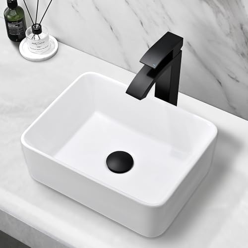 Kleines weißes Barthroom-Waschbecken, 40,6 x 30,5 cm, kleines Gefäß-Waschbecken mit Wasserhahn, rechteckig über der Theke, weißes Badezimmer-Gefäß-Waschbecken und Wasserhahn-Kombination von Gabhar