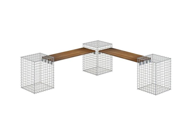 Gartenbank 3 Gabionen TEAK MW 5 x 5 cm