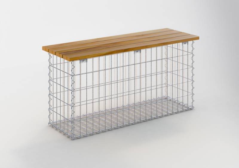 Gartenbank Spiralgabione 105 x 50 x 30 cm - 3 TEAK MW 5 x 10 cm
