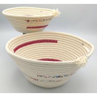 Utensilo Zur Aufbewarung, Ropebowl, Seilkörbchen, Ropebasket in Natur Und Mit Stoffstreifen, Verspielt., Sofortversand von GabisFadenreich