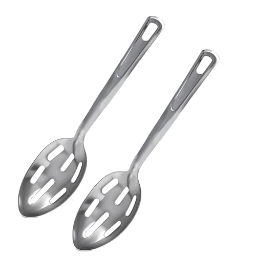 2 Stück Küchen-Schlitzlöffel aus Edelstahl, große Rührlöffel, 33 cm Metall-Löffel, zum Kochen, Servieren mit Löchern 2 Stück Küchen-Schlitzlöffel aus Edelstahl, große Rührlöffel, 33 cm Metall-Löffel, zum Kochen, Servieren mit Löchern von Gabrella