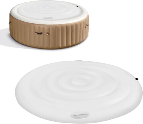 Aufblasbare Abdeckung Whirlpool,Whirlpool Thermoabdeckung Mit Griffen und Inflations Deflationsventil,Universelle Aufblasbare Poolabdeckung Winddicht Schneebedeckter Whirlpools-Deckel (Rund, 140cm) von Gachiwar