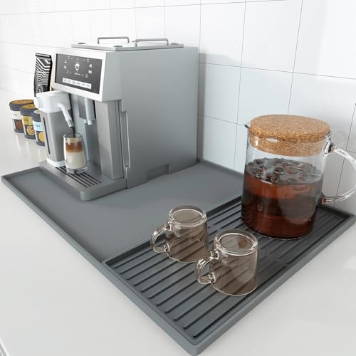 Gachiwar 2-in-1 Silikon Matte für Kaffeemaschine for Coffee - 61x40,5 cm rutschfeste Unterlage mit erhöhtem Rand & 40x19 cm Abtropfmatte – Spritzschutz, leicht zu reinigen, ideal für Küche von Gachiwar