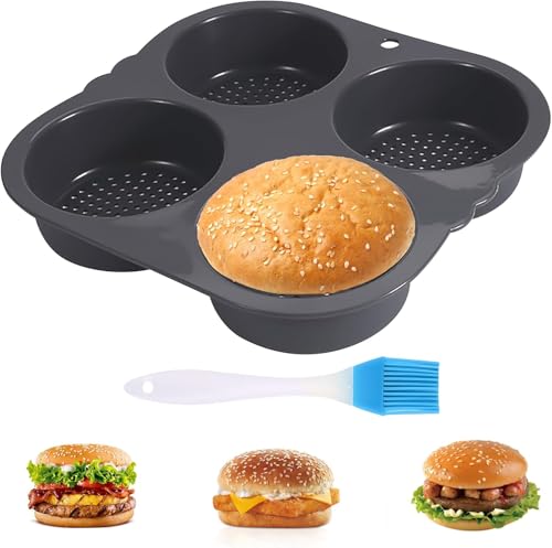 Gachiwar Silikon-Backform für Burger Buns & Kuchen - Ø 10cm, 4 Hohlräume, Antihaftbeschichtung - Backen Sie perfekte Burger Buns, Muffins, Schokoladenkuchen & mehr Küchen-Backwerkzeug! (4 Kammern) von Gachiwar