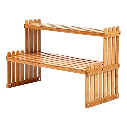 Gacqpli Bambus Pflanzenregal 2-stöckiger Pflanzentisch Blumentreppe Desktop Re-gal Organizer-Rack-Pflanzgefäß-Halter Pflanze Blumenständer Outdoor Blumenregal von Gacqpli