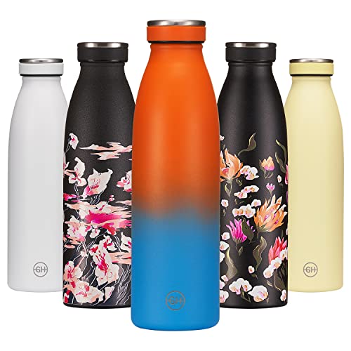 B2DO for GH Trinkflasche Edelstahl 500ml Orange Navy | Wiederverwendbare Vakuum Metall Thermoskanne Wasserflasche | Auslaufsichere isolierte Thermosflasche|BPA-freie Isolierflasche für Sport, Office von B2DO