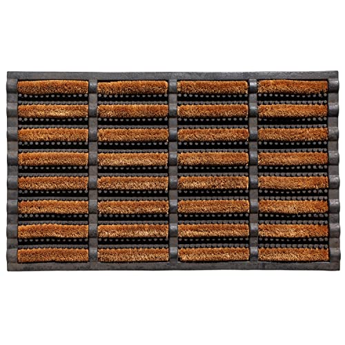 GadHome hochbeanspruchsbare Braun Schwarz Fußmatte 45 x 75 cm | Matte aus Kokosfaser und Gummi für drinnen und draußen | rutschfeste und waschbare Schmutzfangmatte mit Wasserablauflöchern von GadHome