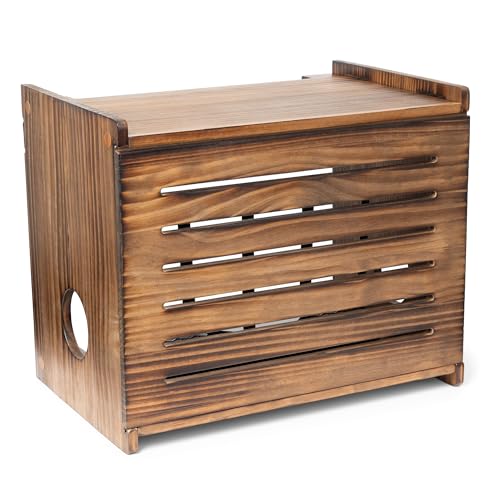 Aufbewahrungsbox für WLAN-Router aus Holz – Deluxe-Wandmontage, dekoratives Modem-Regal, Abdeckung mit Kabelmanagementsystem, rustikale Lösung für die meisten Router bis zu 27,9 cm Höhe, dunkle Eiche von Gadget Garage