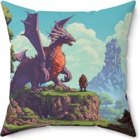 8-Bit Retro Rpg Dragon Throw Kissen - Doppelseitiger Old-School Gamer Print Mit Verdecktem Reißverschluss, Premium Polyester Bezug Und von Gadgetalicious