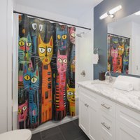 Abstrakte Katze Kunst Duschvorhang - Lebendige Farben, Premium Polyester, Moderne Inspiriert Badezimmer Dekor, 71x74 Inches von Gadgetalicious