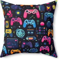 Retro Gaming Pattern Dekokissen - Doppelseitiger Arcade-Gamer-Druck Mit Verdecktem Reißverschluss, Luxuriöser Polyester-Bezug Und Kissen von Gadgetalicious