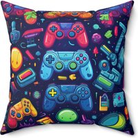 Retro Gaming Pattern Dekokissen - Doppelseitiger Arcade-Gamer-Druck Mit Verdecktem Reißverschluss, Luxuriöser Polyester-Bezug Und Kissen von Gadgetalicious