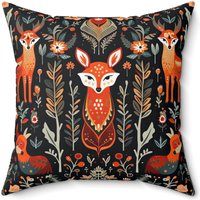 Woodlands Folk Art Dekokissen - Doppelseitiger Bezaubernder Folklore-Druck Mit Verdecktem Reißverschluss, Luxuriöser Polyester-Bezug Und Kissen von Gadgetalicious