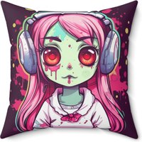 Zombie Gamer Girl Dekokissen - Doppelseitiges Untoter Küken Print Mit Verdecktem Reißverschluss, Polyester Bezug Und Kissen von Gadgetalicious