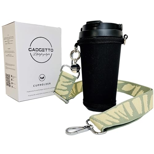 GADGETTO Cupholder Mintgrün Becherhalter Getränkehalter Flaschentasche zum Umhängen inkl. Thermobecher 500 ml für Outdooraktivitäten Festival Schwimmen Wandern Gassi von Gadgetto