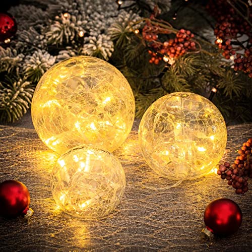 Gadgy® Glaskugel | Set 3 Stück Led Kugel | Tischdeko Herbst | Weihnachtsdeko Innen | Fensterbank Deko | Deko Licht Leuchtkugel Innen Batteriebetrieben | Deko Kugeln | Led Dekoleuchte | Tisch Deko von Gadgy