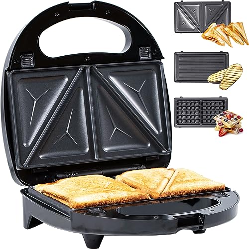 Gadgy 3-in-1 Waffeleisen-Sandwichmaker, Belgisches Waffeleisen mit abnehmbaren Platten, Cool-Touch-Griff, Anti-Rutsch-Füßen und 2 Kontrollleuchten, 750 W, perfekt für Waffeln, Sandwiches und Grillen von Gadgy
