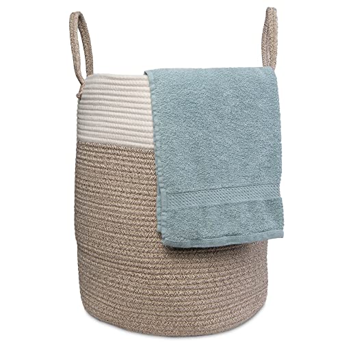 Gadgy Wäschekorb geflochten Beige | Aufbewahrungskorb Groß 52 L 46 x 33 cm | Handtuchkorb | Korb für Decken | Baumwollkorb Boho | Deckenkorb | Laundry Basket von Gadgy