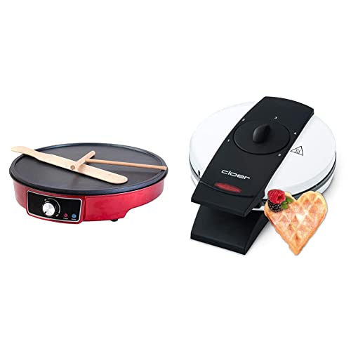 Gadgy Crêpes Maker mit Antihaftbeschichtung | 30 cm Durchmesser | Pfannkuchen Maker mit Teigverteiler & Crêpes-Wender & Cloer 1621 Waffeleisen für klassische Herzwaffeln, 930 W, weiß von Gadgy