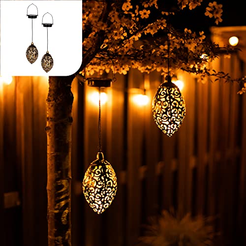 Gadgy Solar Orientalische Lampen für draußen – 2er Set Marokkanische Hängelaternen, Dekorative Solarleuchten für Garten, Terrasse und Balkon, Wetterfeste Außenbeleuchtung von Gadgy