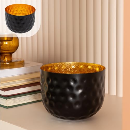 Gadgy Kerzenständer Tisch Deko Schwarz Gold - Metall Deko Schale gehämmert - Teelichthalter Gold - Windlicht Gold - Teelichthalter Schwarz - Teelichthalter Metall Ramadan Decor - 16 x 12 cm von Gadgy