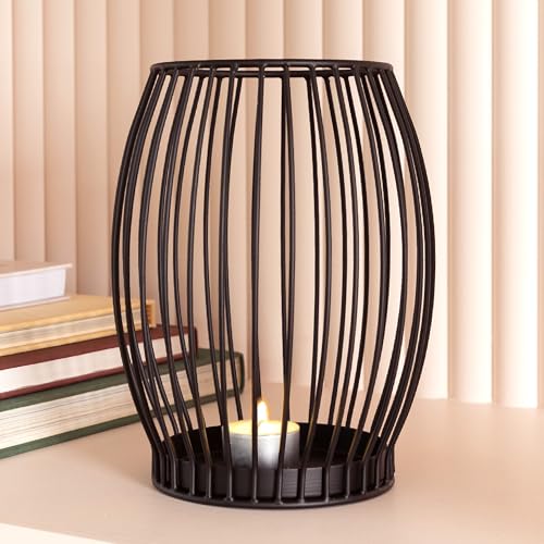 Gadgy Kerzenständer schwarz - Windlicht groß für Kerzen - Kerzenhalter schwarz - Laterne Wohnzimmer Deko - Metall Kerzen Deko - Windlicht schwarz - Laterne schwarz – Windlicht groß 20 x 23 cm von Gadgy