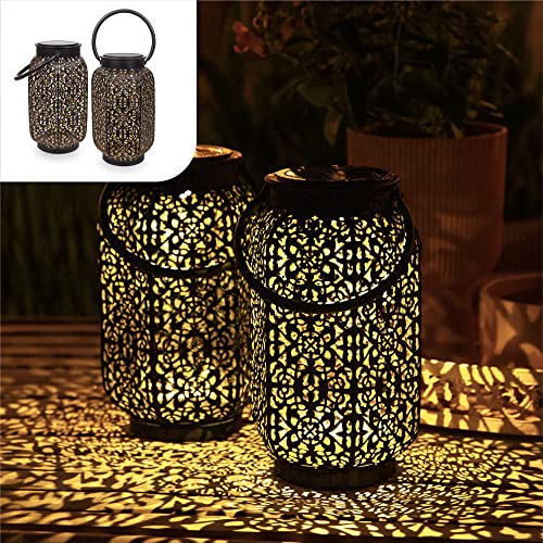 Gadgy Orientalische Laterne | 2 Stück | Solar Gartendeko für Außen | Led Solarlampe | Schwarz & Gold Metall | Marokkanische Dekolampen für Draußen von Gadgy