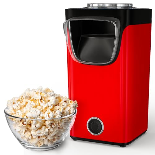 Gadgy Popcornmaschine Heißluft | Popcorn Maker | Ohne Fett und Öl | Popkormaschinene Zücker | Popper | mit Zucker | Fertig in 3 Minuten | Messlöffel Inklusiv, Rot von Gadgy