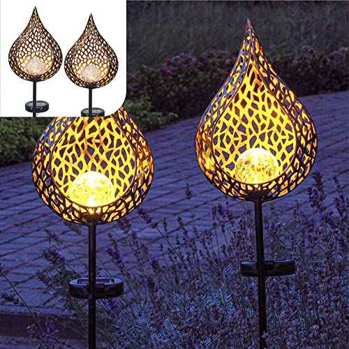 Gadgy Solarleuchten mit Erdspieß Tropfen 2er Set - LED Gartenleuchten aus Metall - Gartendeko für draußen - Dekorative Leuchten für Terrasse und Balkon von Gadgy