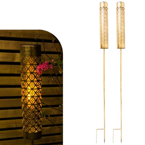 Gadgy Solar Gartenfackeln mit Beweglichem Flammeneffekt – 2er Set LED Fackel Solarleuchten aus Metall – Wetterfeste Gartenbeleuchtung & Deko für Außenbereich, Terrasse & Balkon von Gadgy