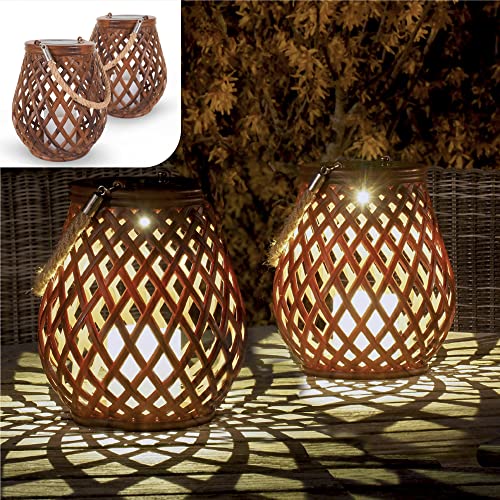 Gadgy Solar Laternen für Draußen | Set 2 Rattan Laterne | solartischlampen für außen | Solar Laterne Outdoor | solar tischleuchte balkon |solar tischlampe outdoor | solar windlicht | Solar Gartendeko von Gadgy